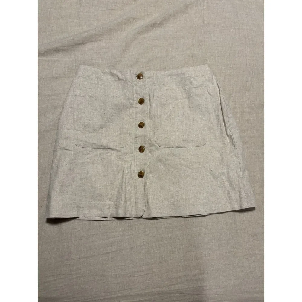 Banana Republic Skirt Womens Size 14 Linen Blend Button Front Mini NEW